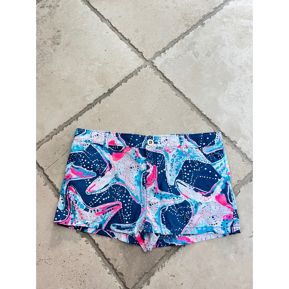 Lilly Pulitzer Girls 14 Adie‎ Shorts Indigo Star Fish Struck Blue Pink Cotton